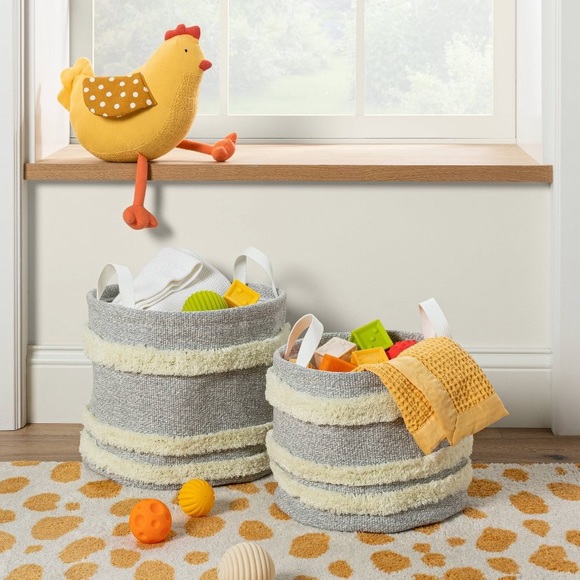 NWT Cloud Island Gray Round Bin with Handles - Picture 2 of 7